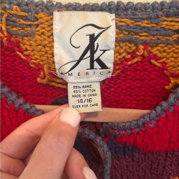 Vintage JK America  Artistic Red and Green Cardigan Sweater - Picture 5 of 6
